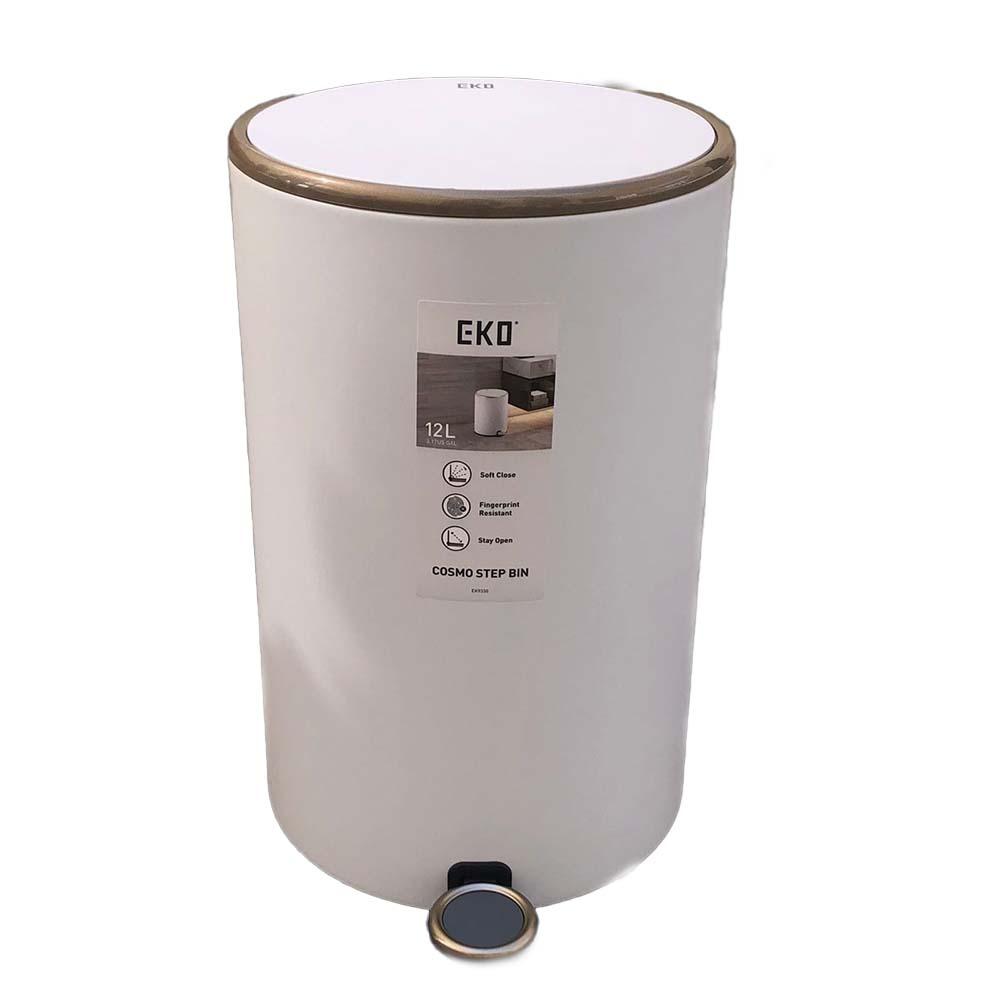 EKO Matt White Steel Round Step Bin | 12LTR