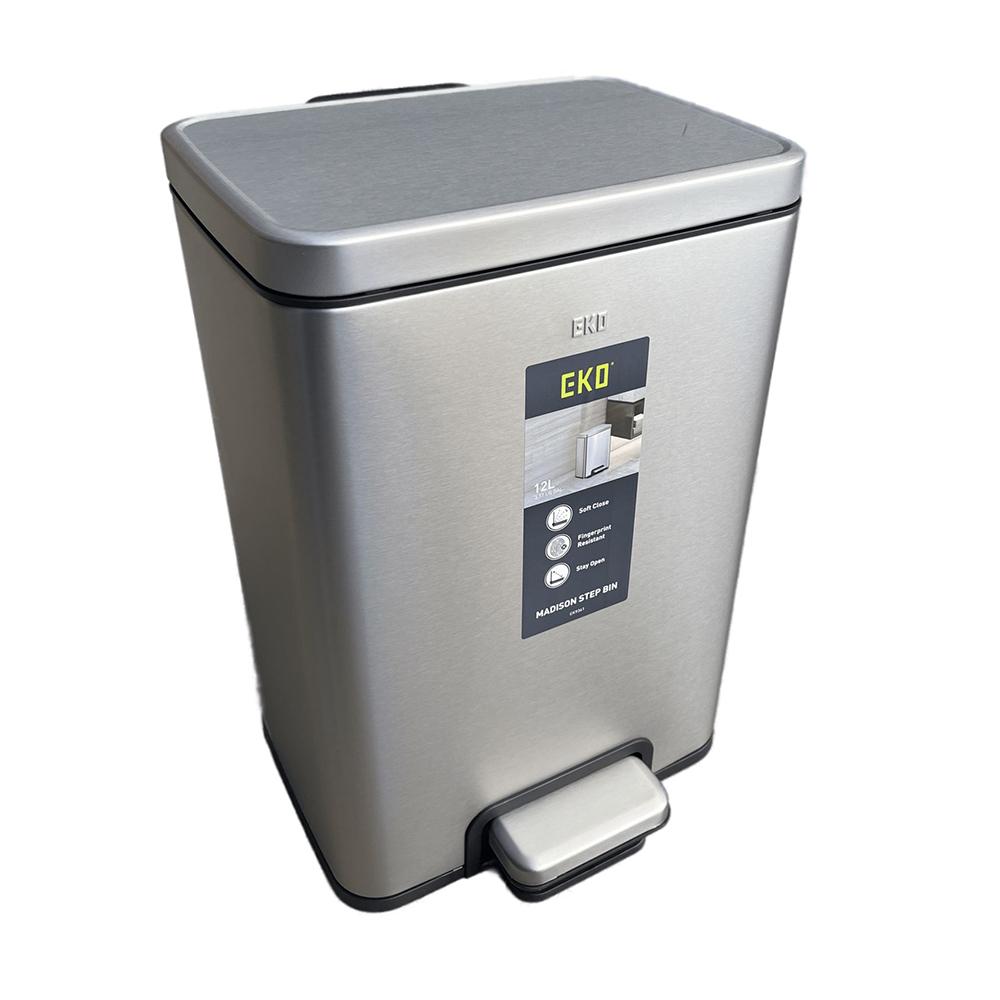 EKO Stainless Steel Pedal Trash Bin, 12 Liters, Silver