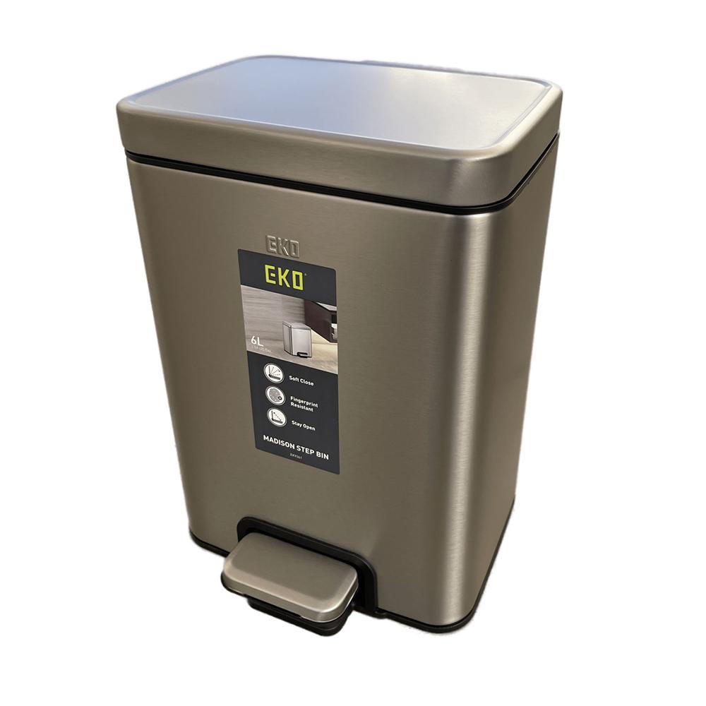 EKO Stainless Steel Pedal Trash Bin, 6 Liters, Silver