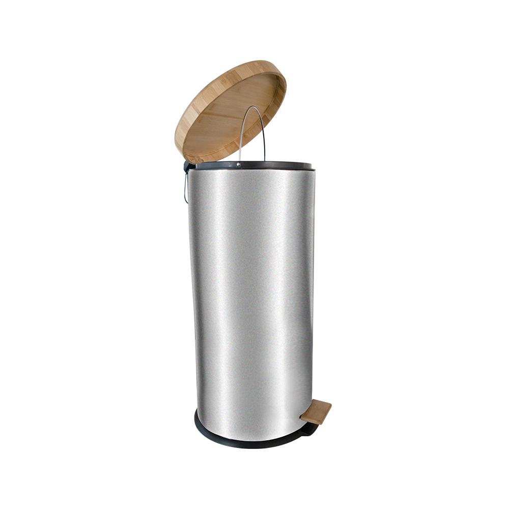 Pedal Bin with Bamboo Lid Soft Close 30 L Silver